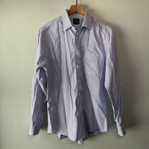 Jos A Bank Men's Slim Long Sleeve Button Dress Shirt Purple Striped Size 15.5-34